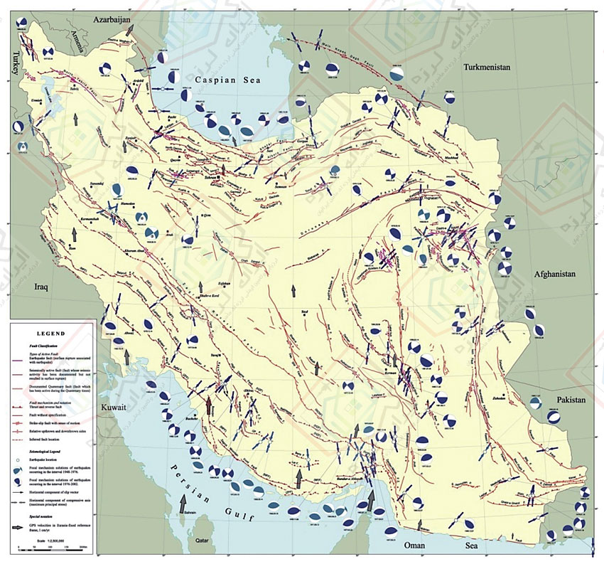 نقشه گسل‌های فعال ایران
